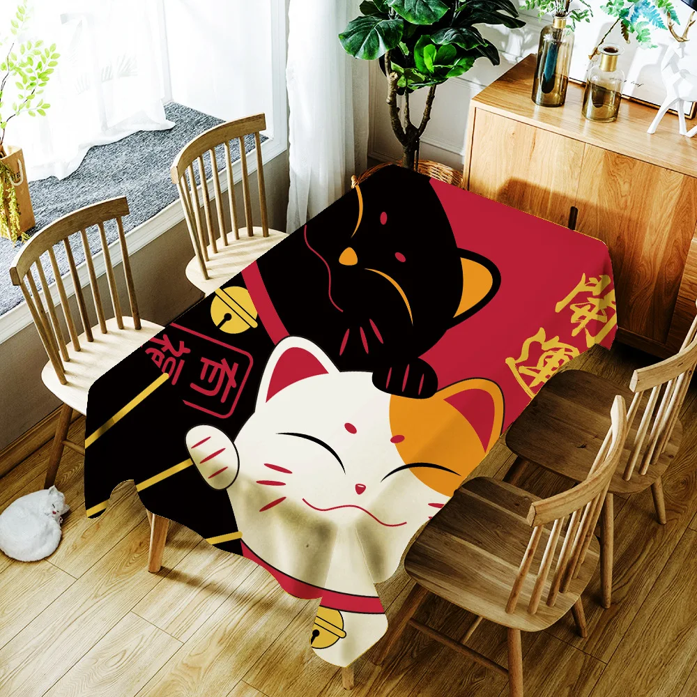 Скатерть с изображением из мультфильма Lucky Cat and Fish водонепроницаемая скатерть