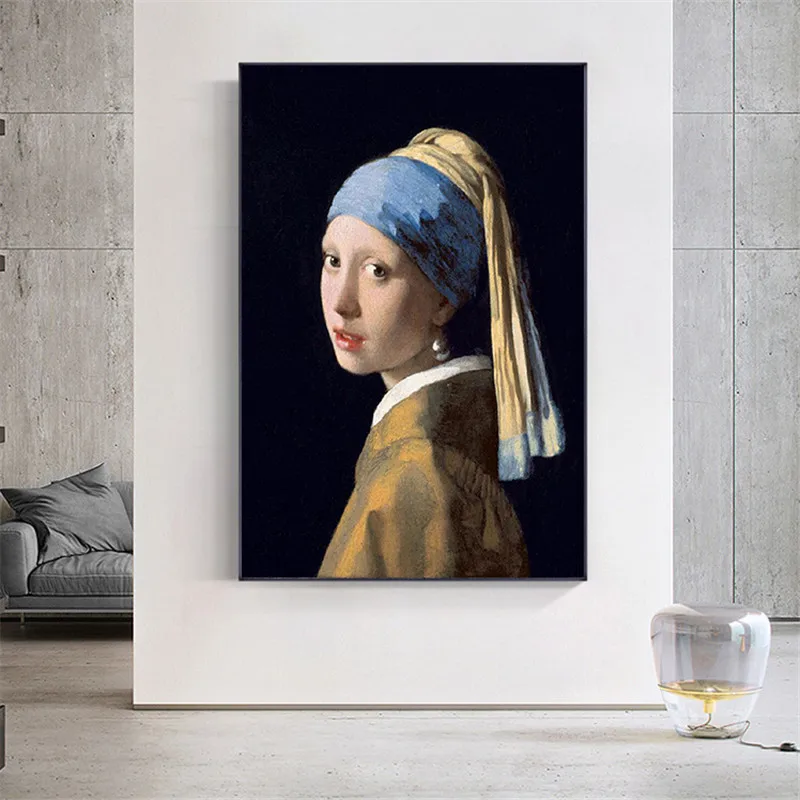 

Girl With A Pearl Earring Reproduction Oil Painting Poster Prints Scandinavian Wall Art Picture for living room