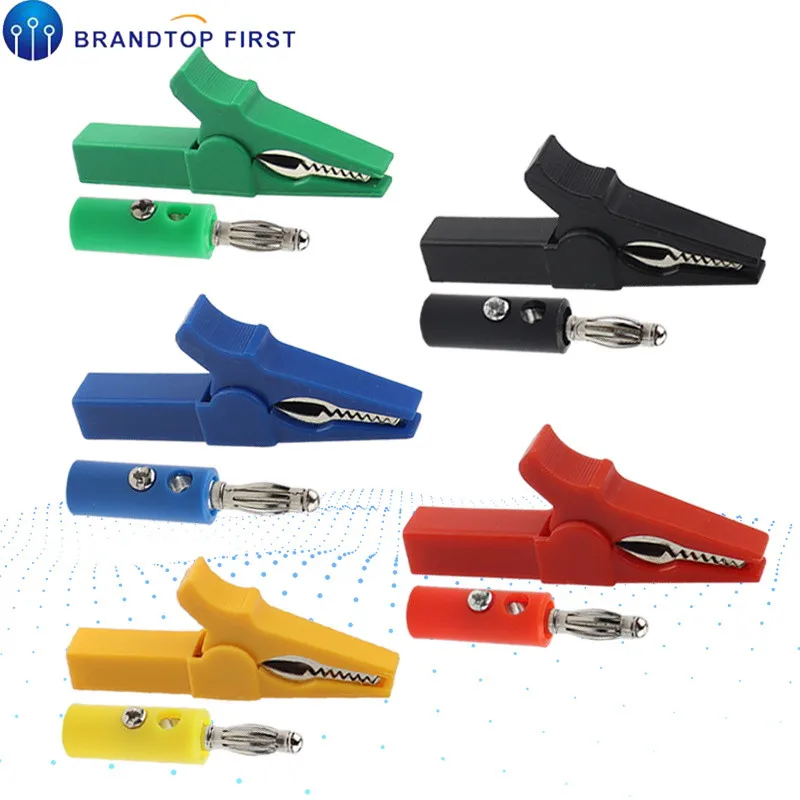 Зажим типа крокодил 55 мм + вилка банан тестовый щуп с кабельными зажимами 4