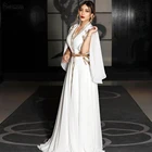 Женское вечернее платье с длинным рукавом, белое шифоновое платье-трапеция в мусульманском стиле