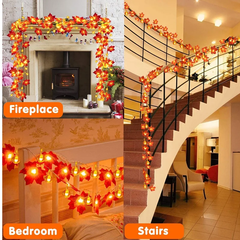 40 LED String Lights Maple Leaves Garland Led Fairy for Christmas Decoration Halloween Pumpkin Holiday Party Wedding Xmas | Дом и сад