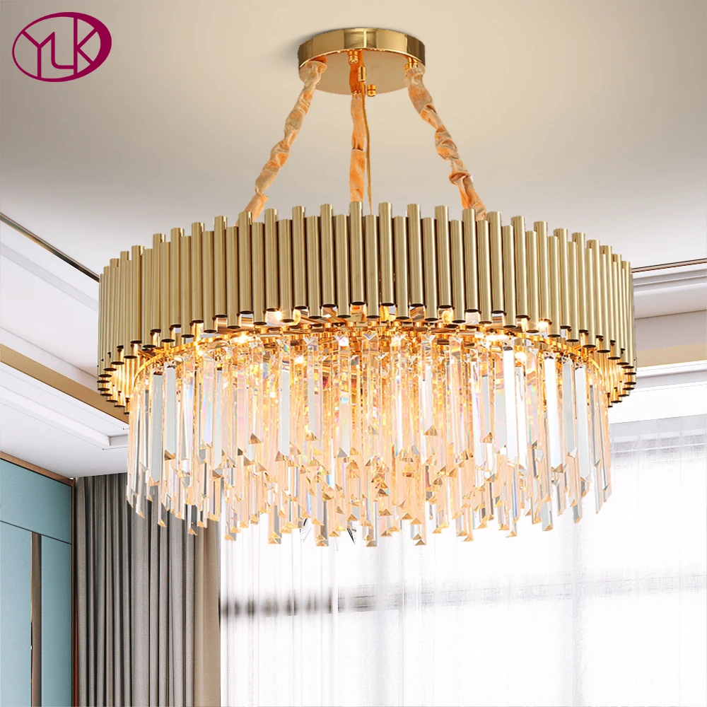 

Luxury living room gold chandelier modern home decor crystal lamp round stainless steel hang cristal light dining room lustre