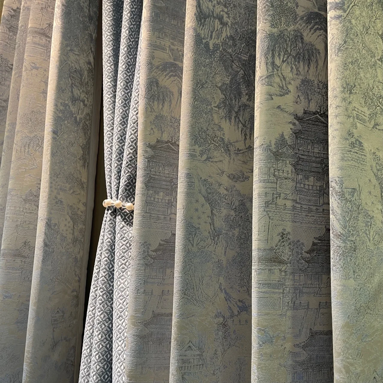 

Blue Jacquard Vertical Simple Stitching and Elegant Curtains for Living Dining Room Bedroom