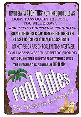 

Metal Plaque Pool Rules For Drinkers And Dummies Tin Sign Poster Home Store Cafe Wall Decoration Vintage Metal Plate 12*8 Inch