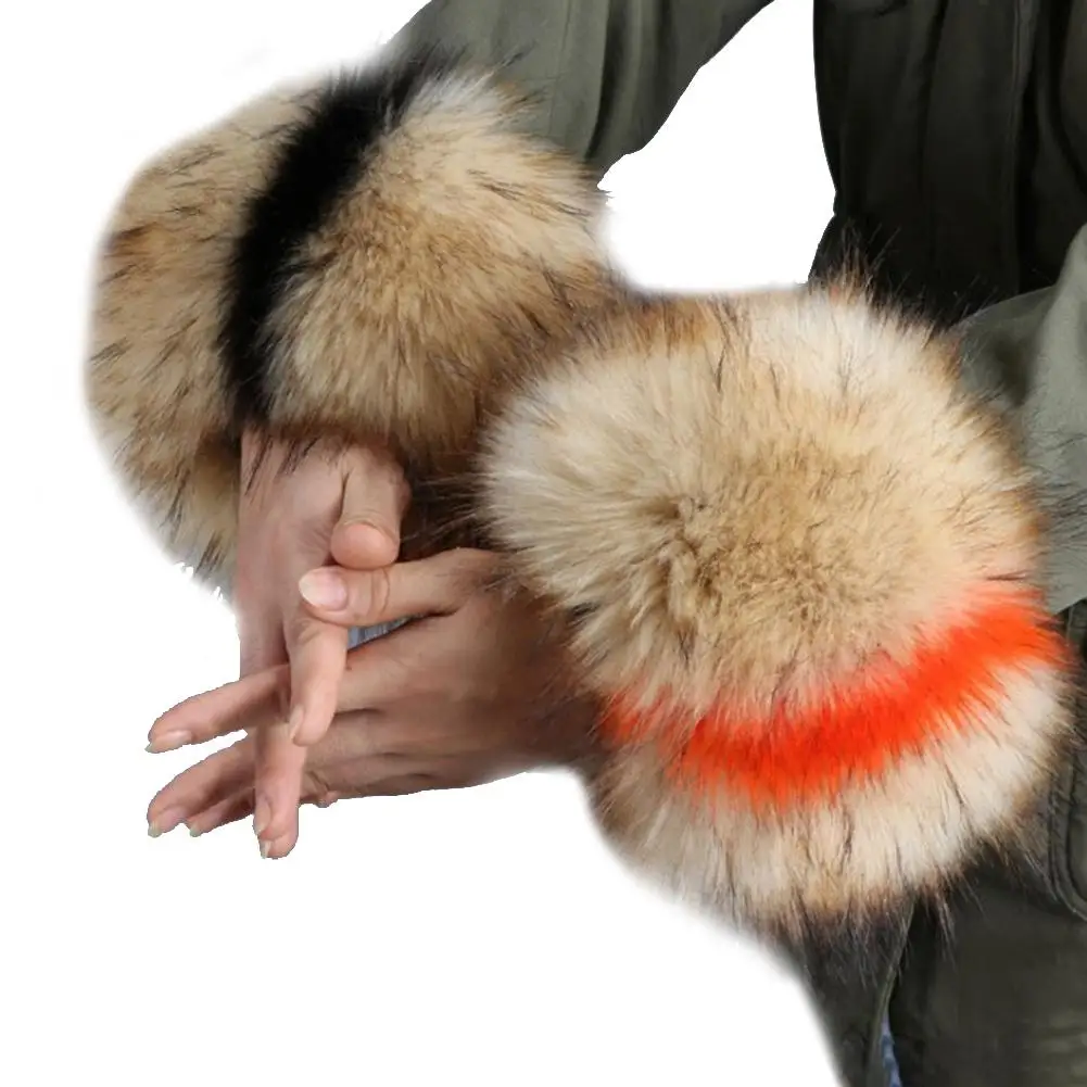 APair из искусственного меха набор наручных манжет теплый рукав браслет на