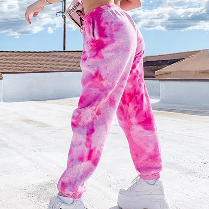 Спортивные брюки Tie Dye женские эластичные мешковатые с высокой талией