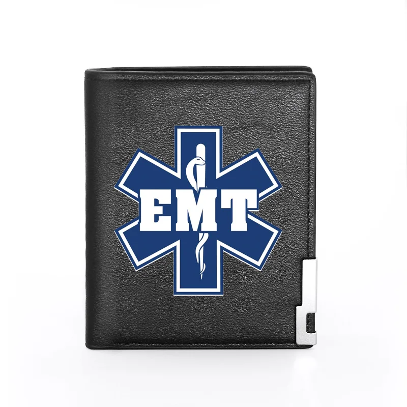 

EMT Emergency Medical Technician Paramedic Badge Cover Men Women Leather Wallet Billfold Slim Credit Card/ID Holders Purses