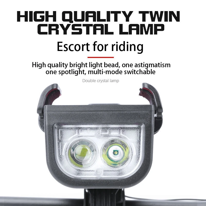 

Bicycle Charging Headlight with Mobile Phone Holder,Bicycle Horn Light, Safety Warning Light, 4 in 1 Bicycle Light