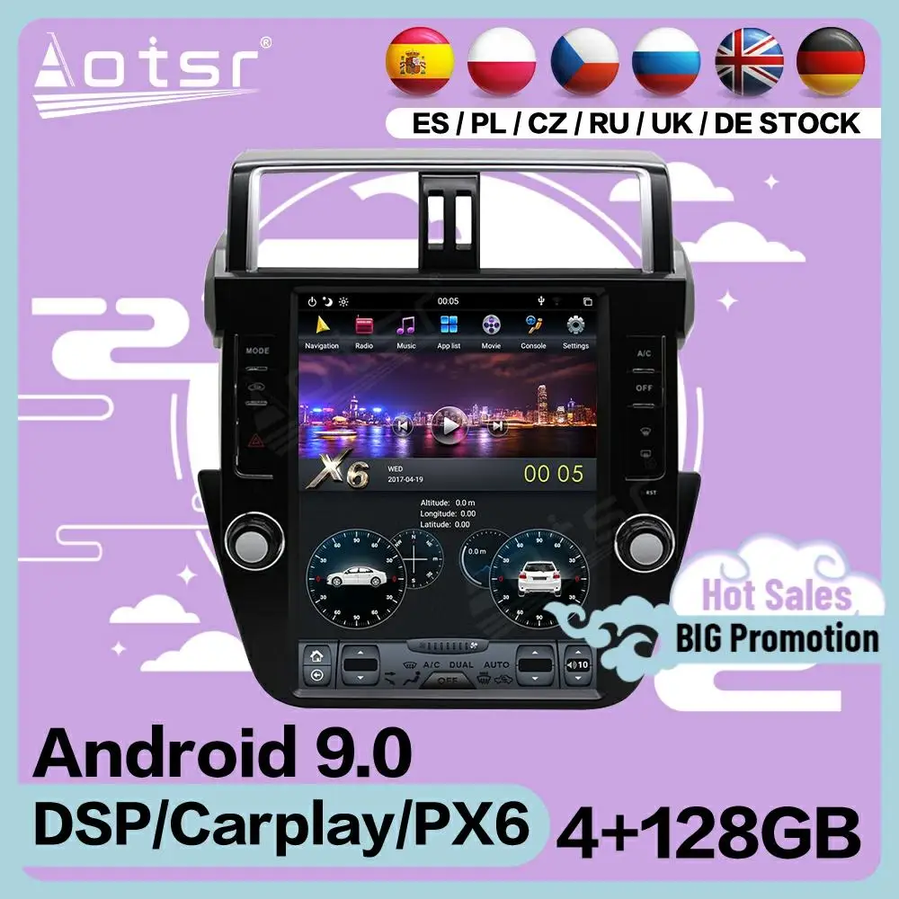 

Мультимедийный стереопроигрыватель на Android 9 с экраном 128 ГГц Тесла для Toyota Land Cruiser Prado 150, 2014, 2015, 2016, 2017, головное устройство с видео