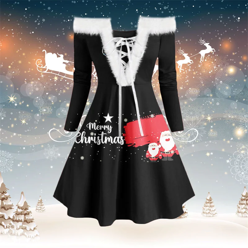 Женское осенне-зимнее платье на шнуровке с длинным рукавом платье-трапеция