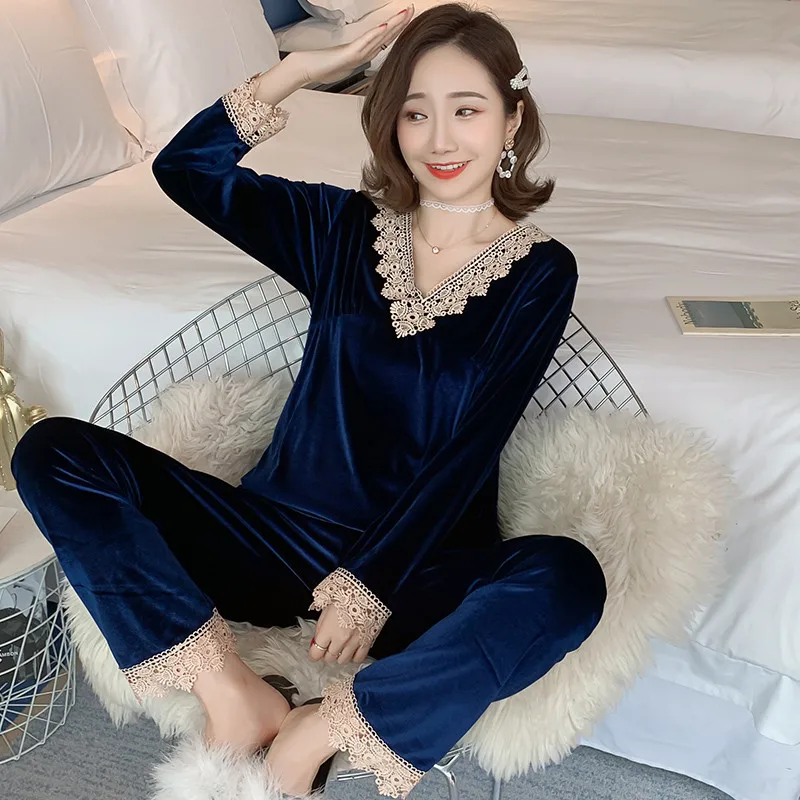 Женские пижамы из золотого бархата для девочек коллекция 2019 года сезон