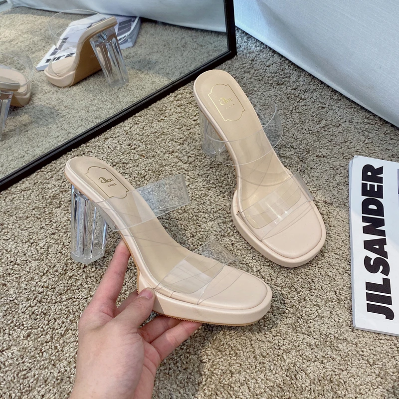 

2021 Clear Heels Slippers Women Sandals Summer Shoes Woman Transparent Slippers High Heels Pumps Wedding Sandal zapatos de mujer