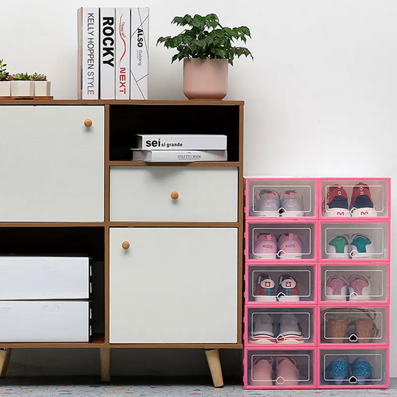 

6pcs Clamshell Transparent Shoes Box Neat Dustproof Stain-resistant Plastic Shoe Box Thickenable Sackable Shoe Storage Box