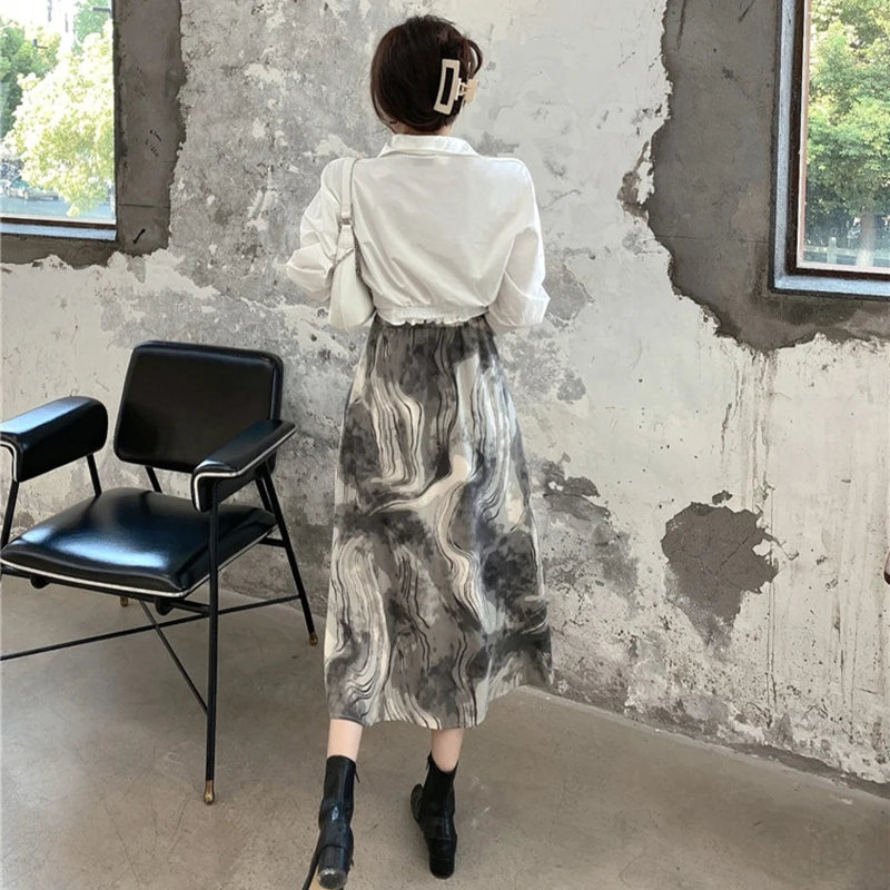 

Vintage Printed Summer Long Skirts Women High Waist Zipper A-Line Slim Retro Elegant Loose Striped Chiffon Skirt Streetwear Z270