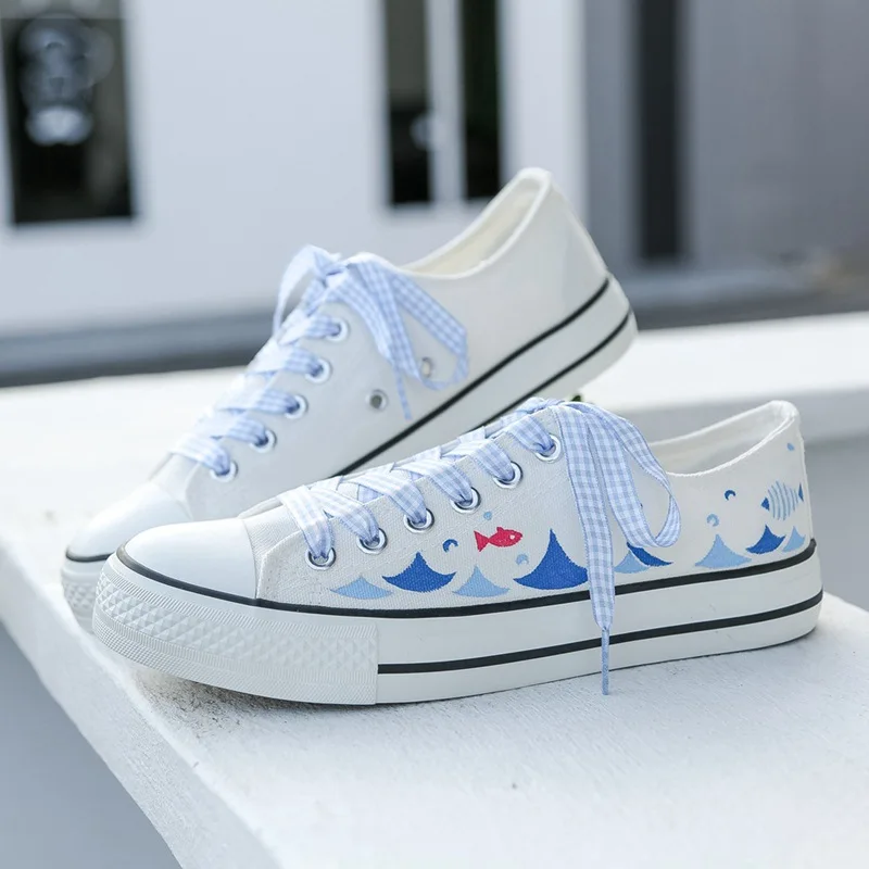 Женские холщовые туфли с принтом плоская подошва высокие Вулканизированная