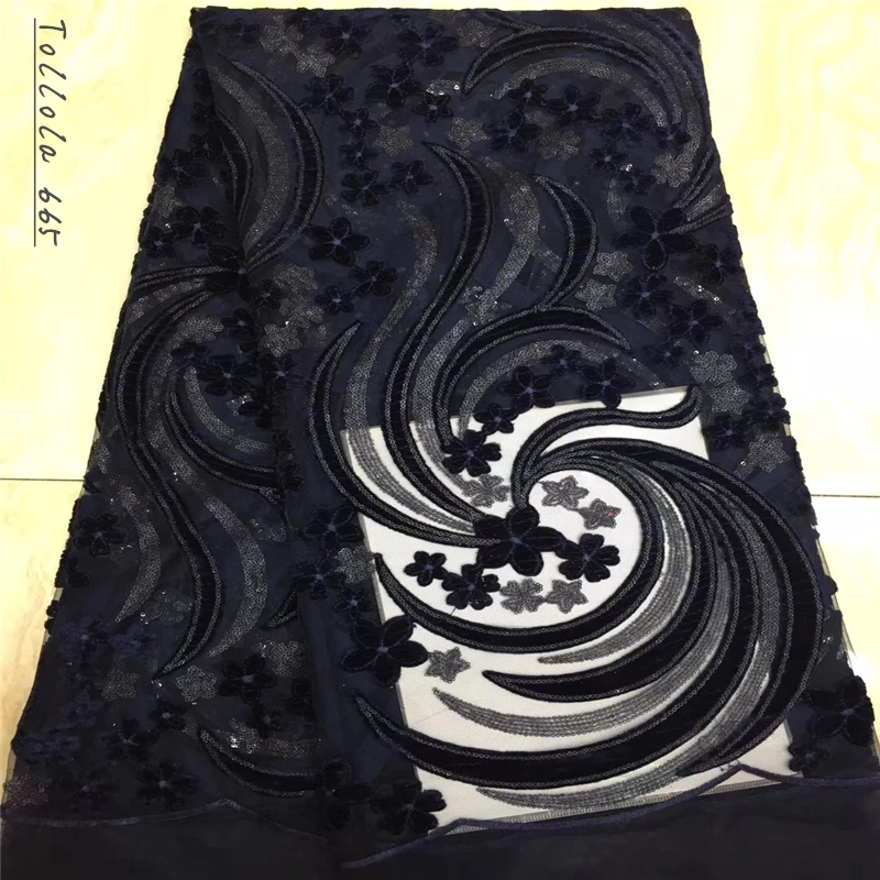Teal Nigeria Latest Design Velvet Lace Fabric 5 Yards/pcs High Quality African With Color Sequins For Party Dress | Дом и сад