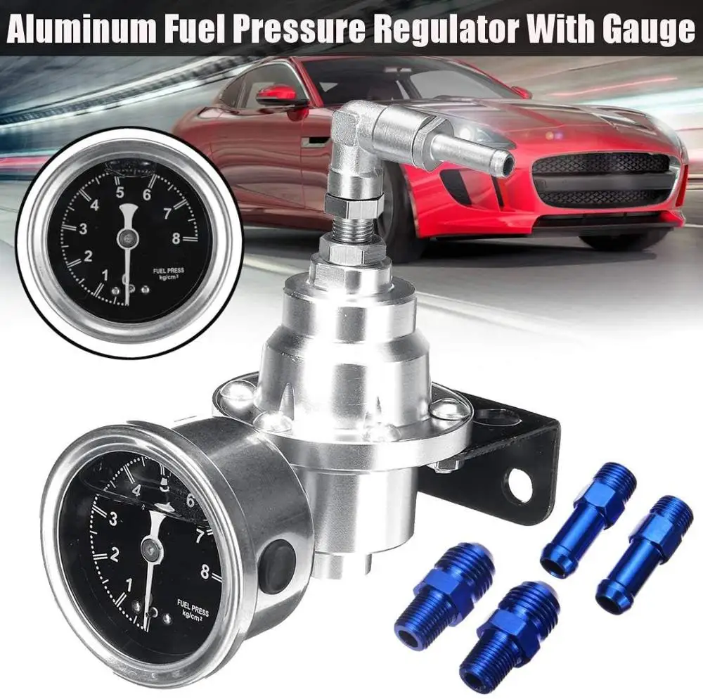 

6 color Universal Adjustable Aluminum Fuel Pressure Regulator With Gauge Kit Black Titanium Red Gold Silver Blue