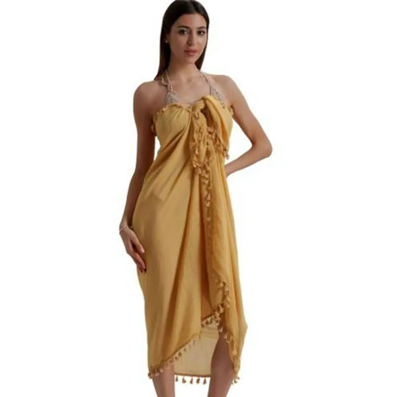 Женская Пляжная накидка на бикини однотонная парео шифоновая Женский