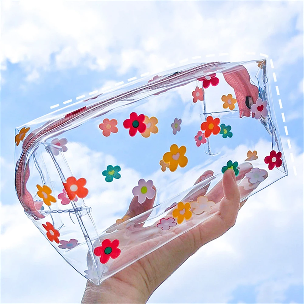 

Cute Transparent Big Pencil Case Girls Fashion Pencil Bag Portable Cosmetic Holder Cartoon Women Ladies PVC Makeup Bag