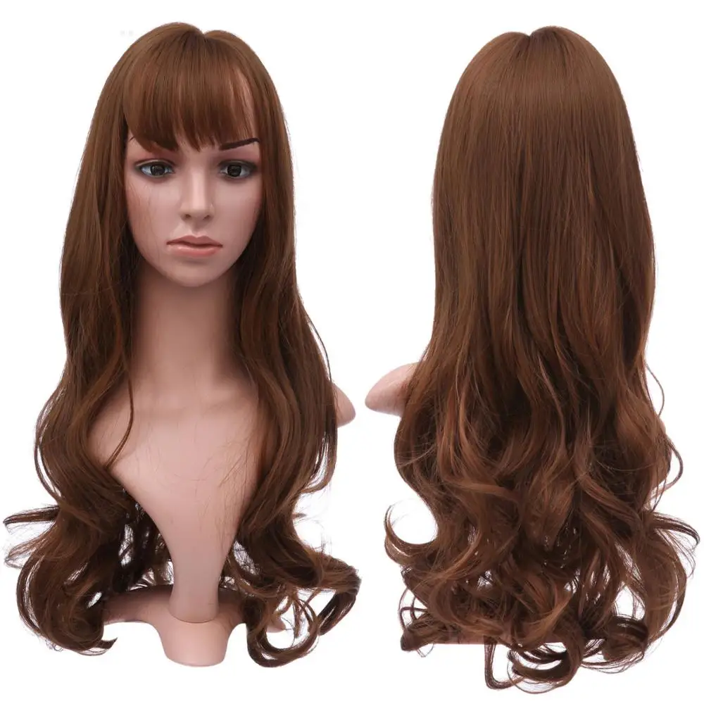 

Long Wavy Wig With Air Bangs Silky Full Heat Resistant Synthetic Wig for Women 26 inch Hair Replacement Wig for Party Cosplay N