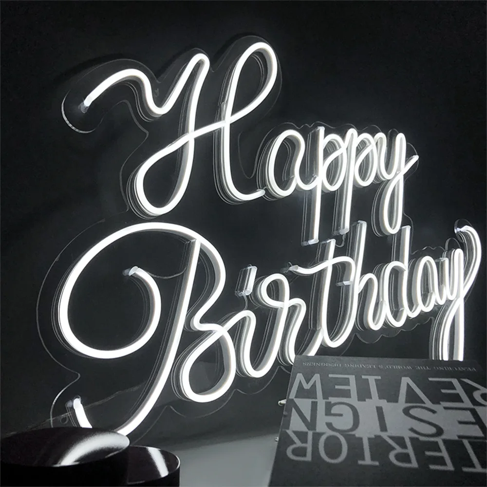 Custom Sign Happy Birthday 3D Led Flex Transparent Acrylic Plexiglass Neon Sign Light Letter Board Party Background Decor