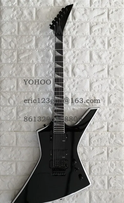 Черная электрогитара на заказ с floyd rose bridge черное оборудование белой окантовкой HH