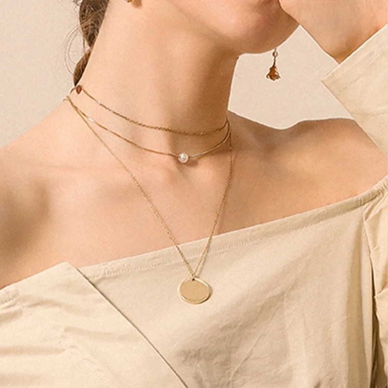 Ожерелье из нержавеющей стали винтажное ожерелье с кулоном женское многослойное