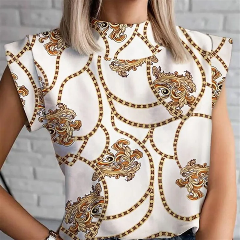 Women Lips Printed T Shirt Ladies Casual Stand Neck Tee Tops Short Sleeve Streetwear Summer Floral Plus Size Pullover T-shirts