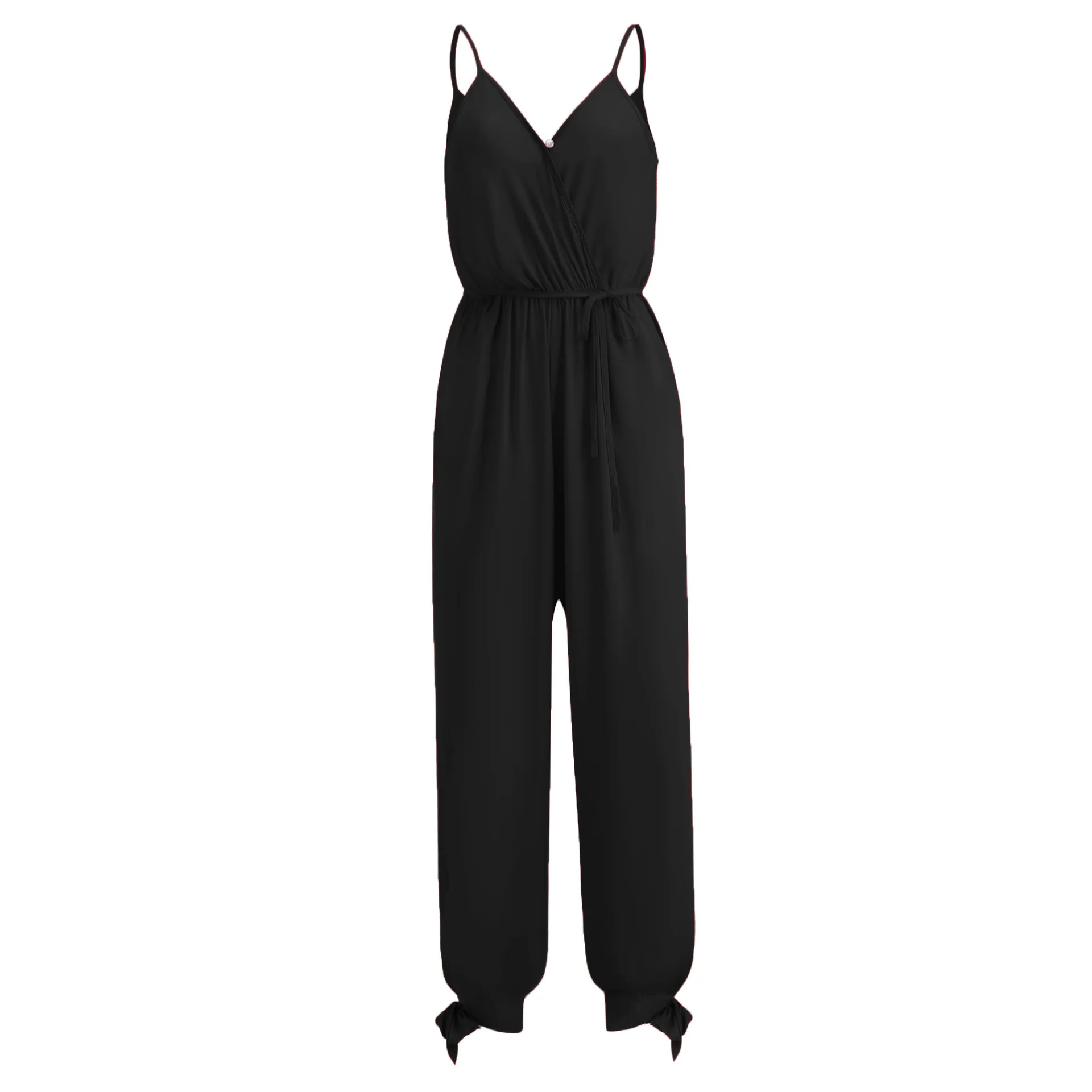 

2019 Spring and Summer Sexy Backless Tether Deep V Sling Long Jumpsuit Bohemian Loose Print Sexy Jumpsuit