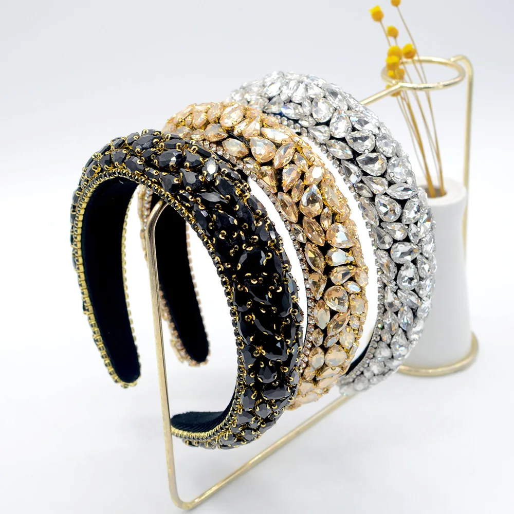 

New Rhinestone Headbands European American Baroque Thick Sponge Fashion Wide Hairband For Women Hair Accessories 2021