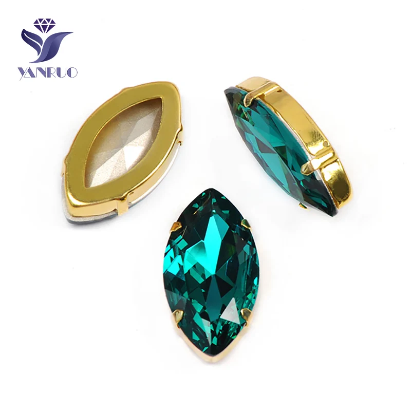 Blue Zircon Yanruo 4227 в огранке маркиза, пришивной Камни DIY Точка назад Лошадь Глаза стекло шитье стразами Кристаллы большие стразы для рукоделия - Цвет: Blue Zircon