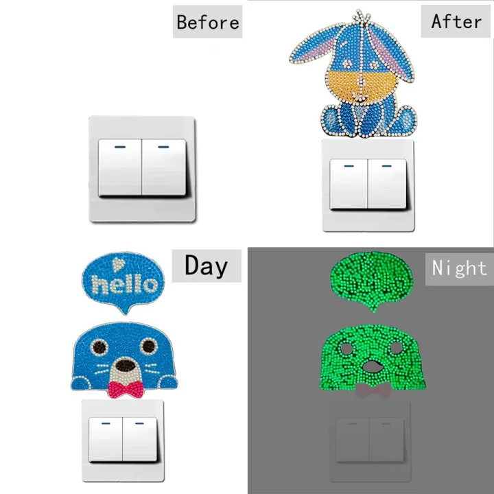

5D Resin Diamond Painting Switch Wall Stickers Creative Animal Pattern Luminous Switch Stickers Wall Decals Home Decor