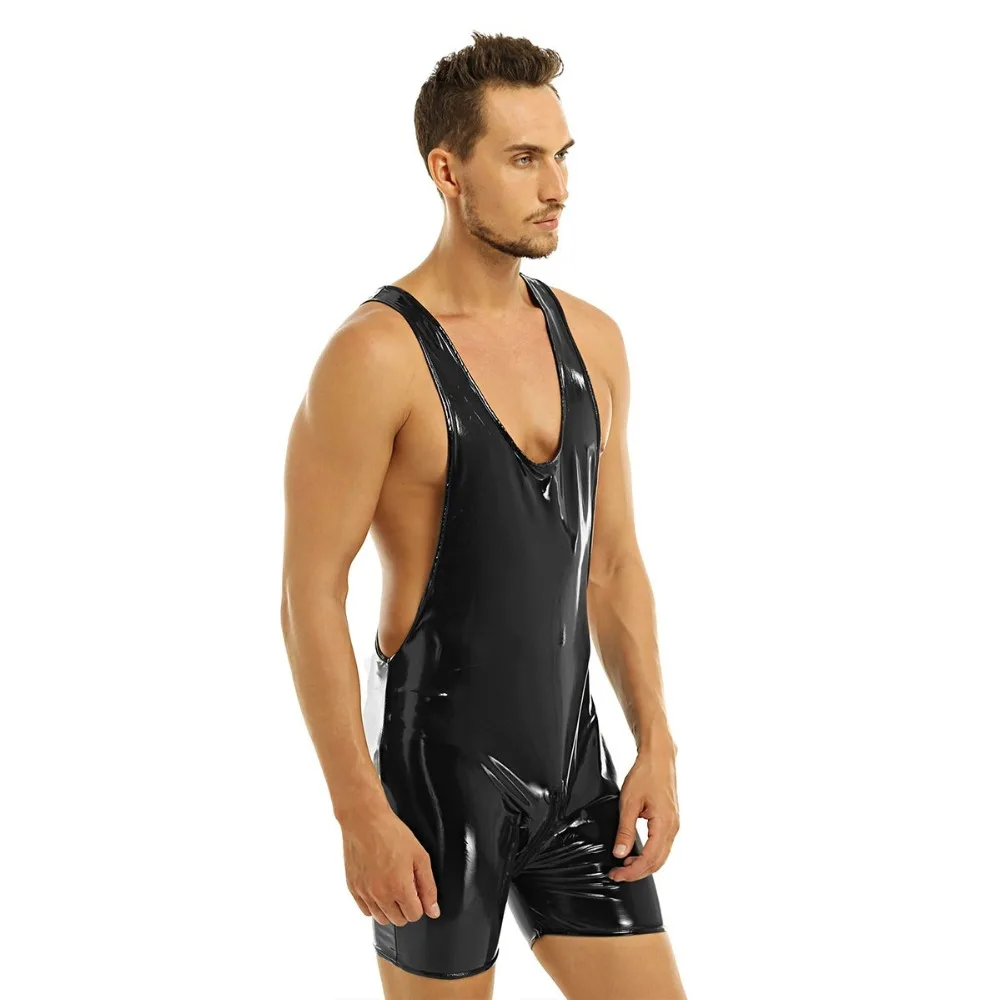 Гей купальники мужские стринги купальник Wetlook женское белье из лакированной кожи боди молния промежность купальник мужской купальник