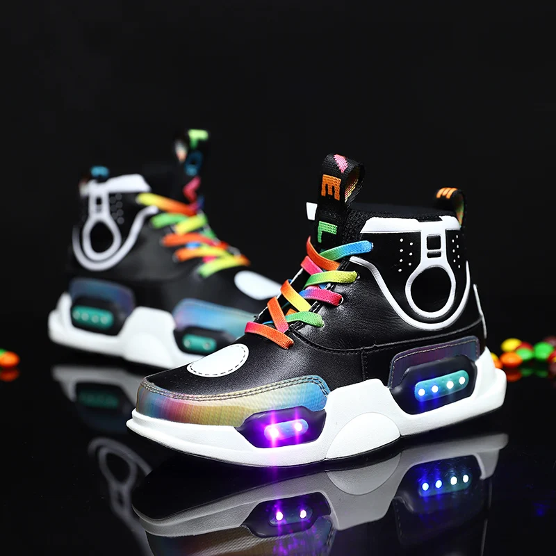 

Children Shoes Light Genuine Leather luminous Boys Girls USB Charging Sport Shoes soft Casual Led Shoes usb Kids Shoes Sneakers