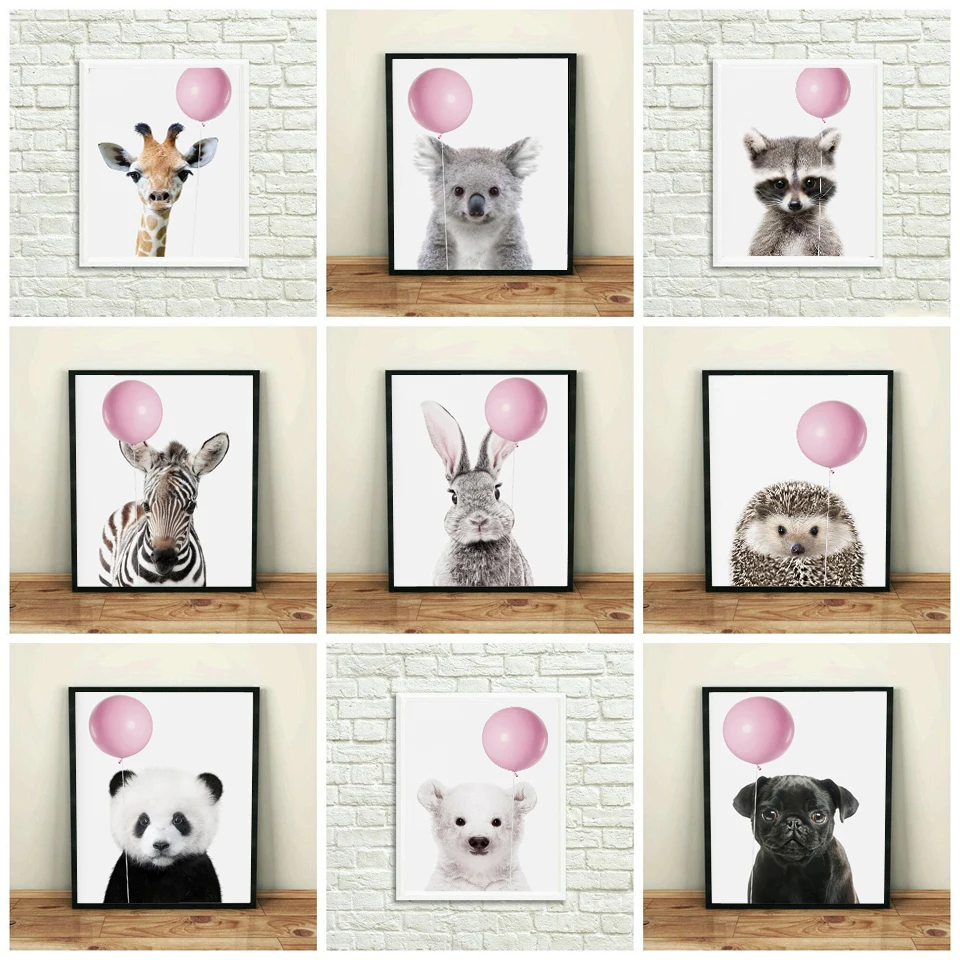 Мультфильм настенные Арт холст картины с пандой и кроликом С рисунком жирафа для