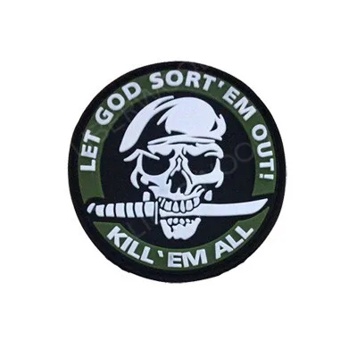 LET GOD GREEN 8 cm Morale Patches No Knife No Life SKULL PVC 3D Military Tactical Patch badge applique EMBLEM - Цвет: LET GOD GREEN 8 cm