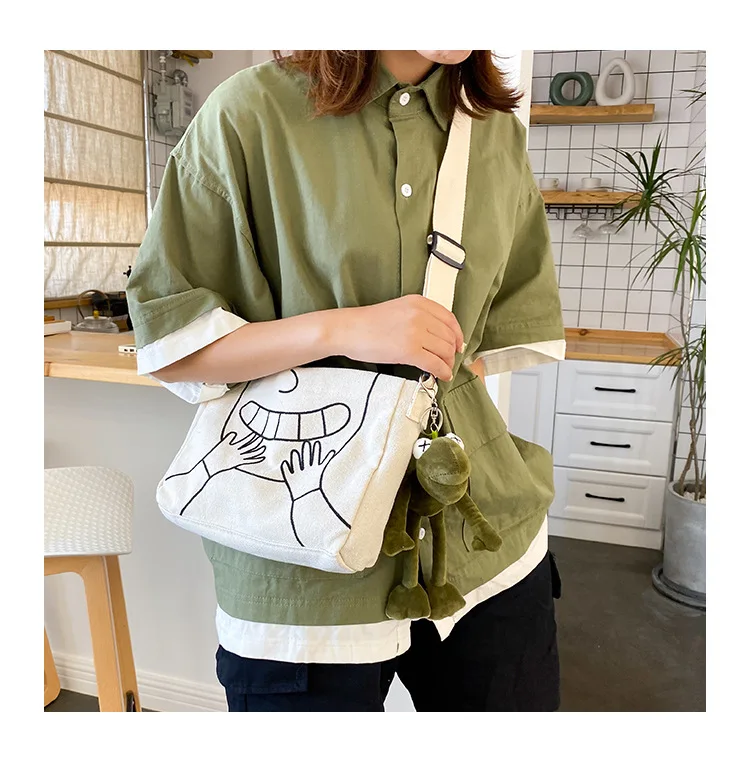 Сумка-мессенджер из парусины однотонная в Корейском стиле с мультяшным