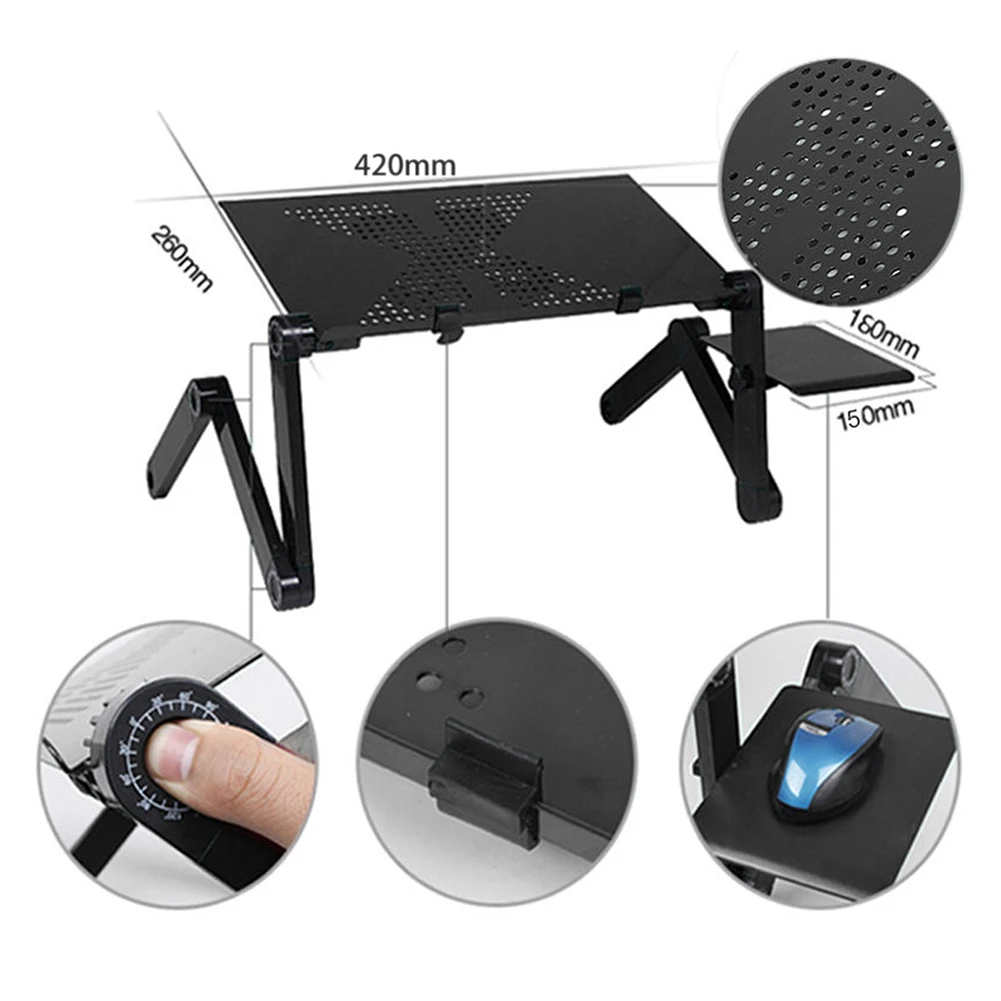 

Cooling Fan Laptop Desk Aluminum Alloy Adjustable Foldable Computer Desks Notebook Holder tv Bed With Mouse Pad