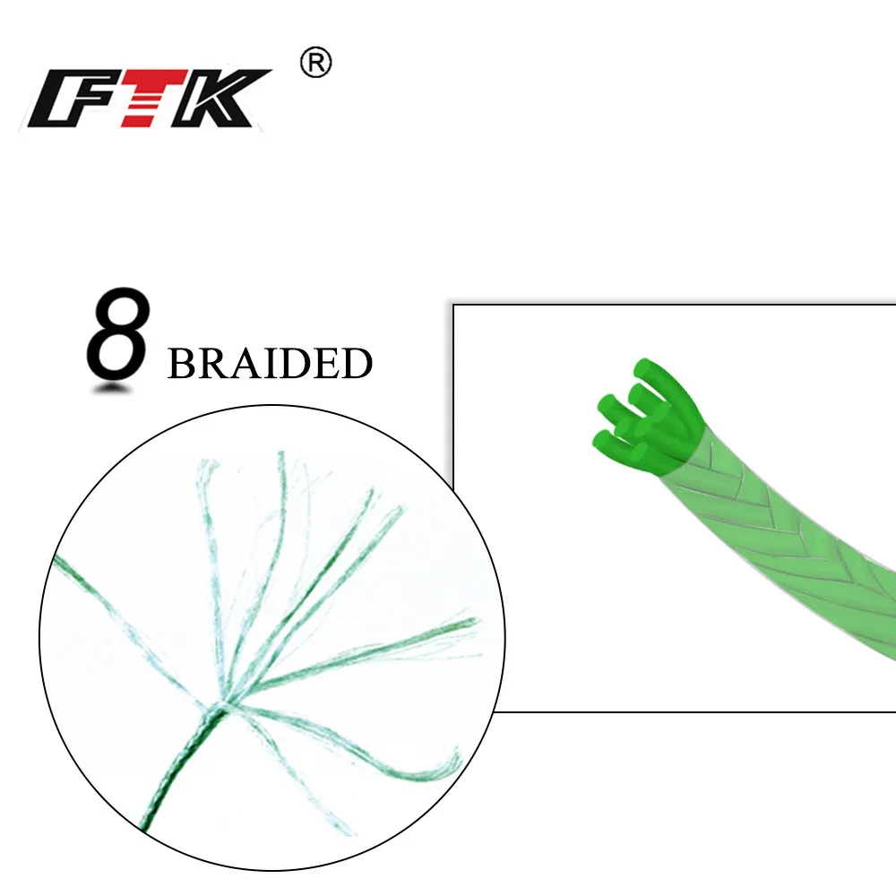 FTK 100 м 8-жильная ПЭ плетеная рыболовная леска 0 16-0 40 мм 25-90lb 10 5-40 3 кг невероятно