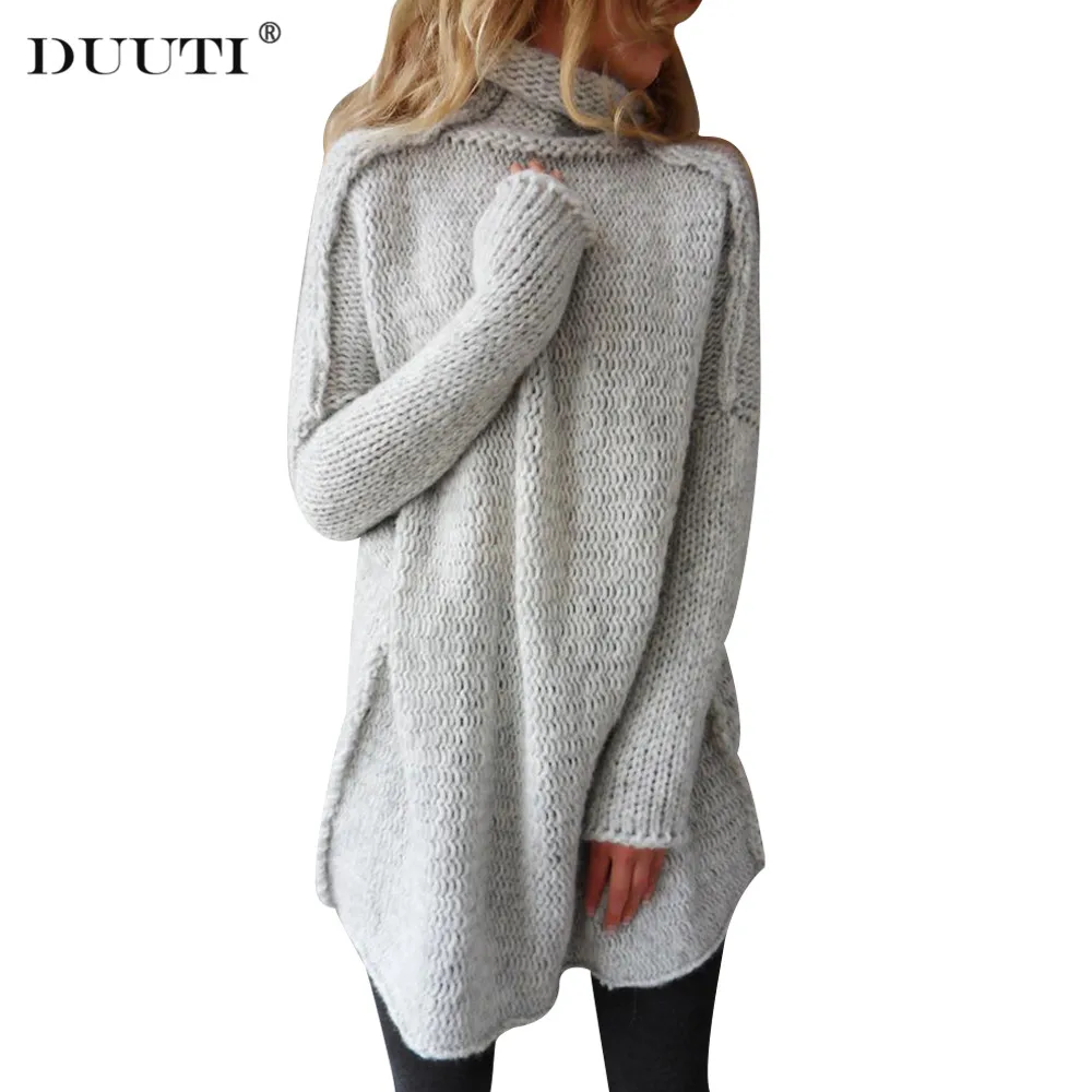 Женский Длинный Однотонный свитер с высоким воротником вязаный джемпер длинными