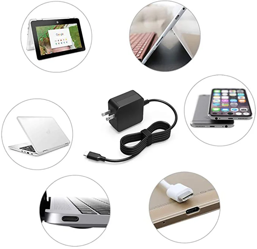 

45W USB C AC Charger for Lenovo 500e e480 e580 Tablet Type-C Laptop Power Supply Adapter Cord