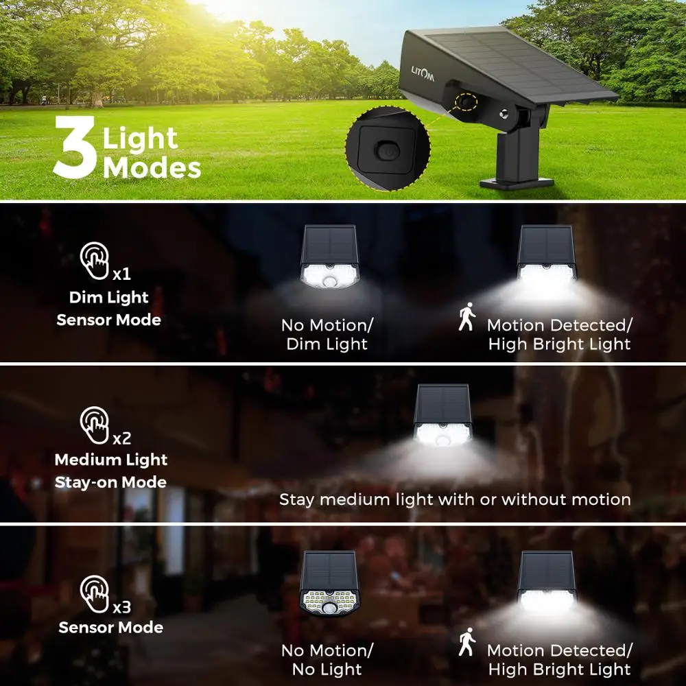 2 Pack LITOM 30 LED Solar Landscape Spotlights PIR Motion Sensor Wall Light with 3 Optional Modes 2-in-1 Garden | Лампы и освещение