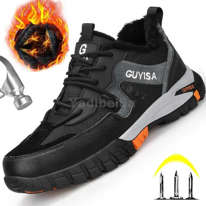 

Brand Work Boots Steel Toe Safety Shoes Men Keep Warm Winter Safety Boots Puncture-Proof Indestructible Work Shoes Security Boot