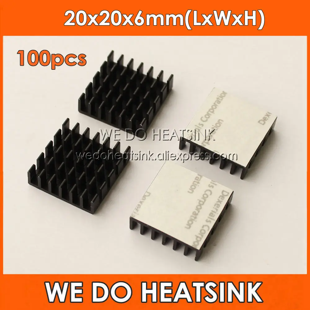 

WE DO HEATSINK 100pcs/lot 20x20x6mm Black Anodized and Slotted Aluminum IC Cooling Cooler Heatsink