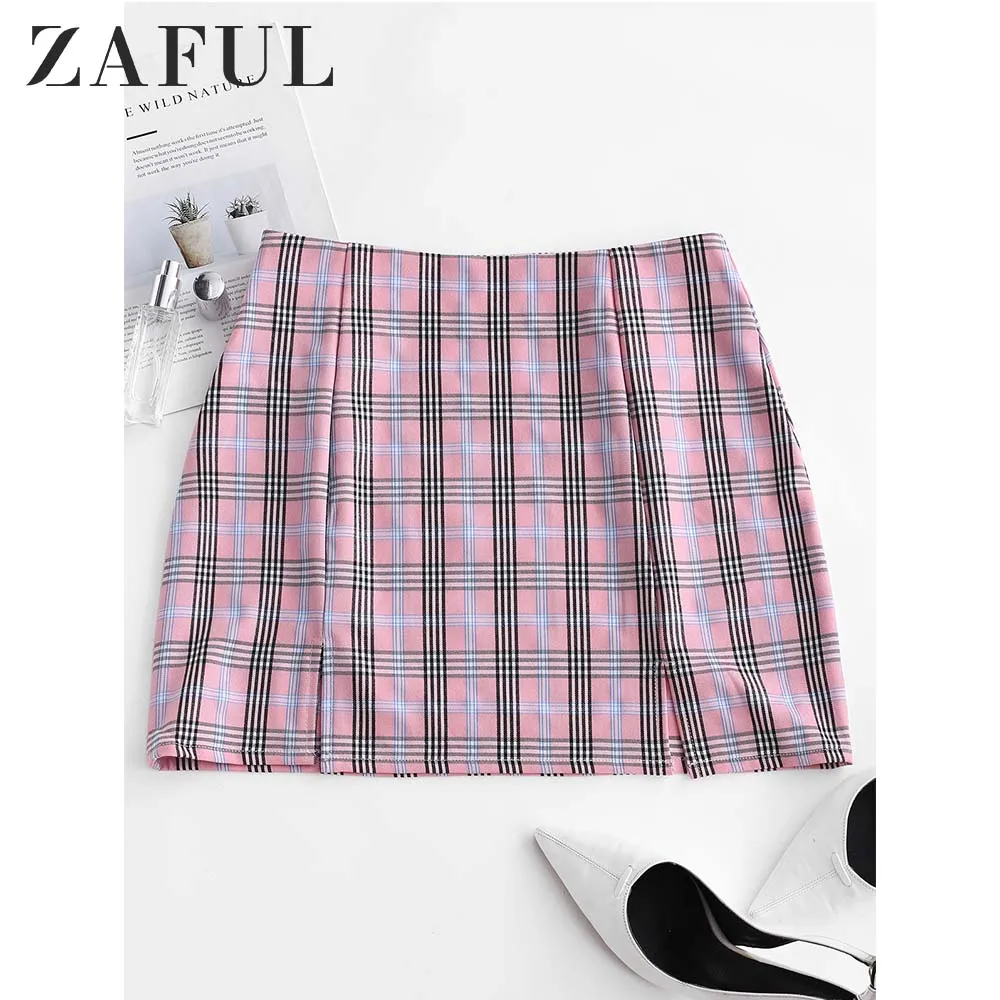 ZAFUL, клетчатая мини-юбка трапециевидной формы, женские сексуальные винтажные юбки на молнии, повседневные юбки с высокой талией, милые Облегающие юбки для девочек, Новинка