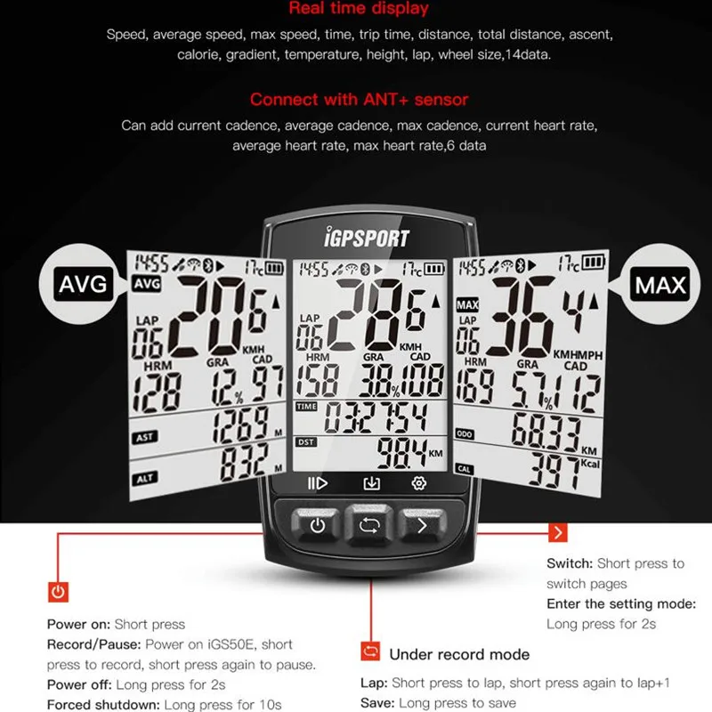 iGPSPORT iGS50S Bike computer GPSEnabled Bicycle Computer navigation Speedometer IPX7 200 hours data storage | Спорт и развлечения