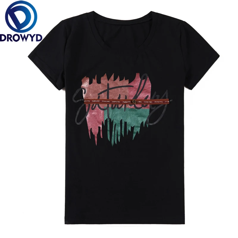 

Summer Fashion Pink Letter Print T-Shirt Female Cotton O-neck Short Sleeve T-shirt for Women High Waist Stretch Solid Tees Tops