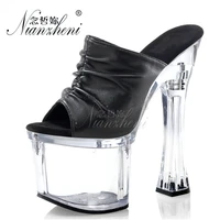 18cm super high heeled shoes fashion pleated open toe spool heels 7 inches party sexy fetish slippers nightclub queen small size