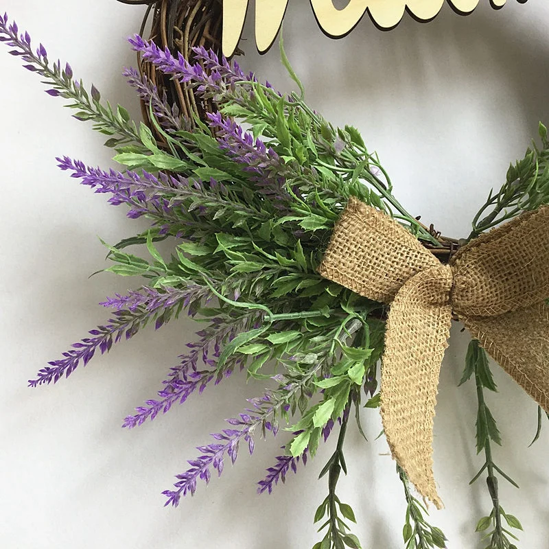 

Artificial Flowers Wreaths Door Handmade Purple Lavender Wreath Welcome Sign Garland for Wedding Party Home Decoration