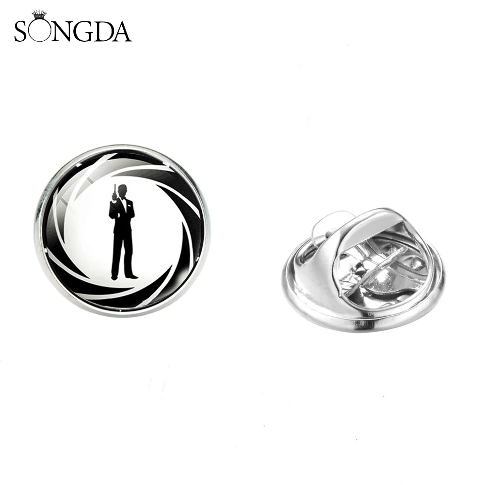 Новая мода Джеймса Бонда 007 значки классический черный и белый логотип Стекло